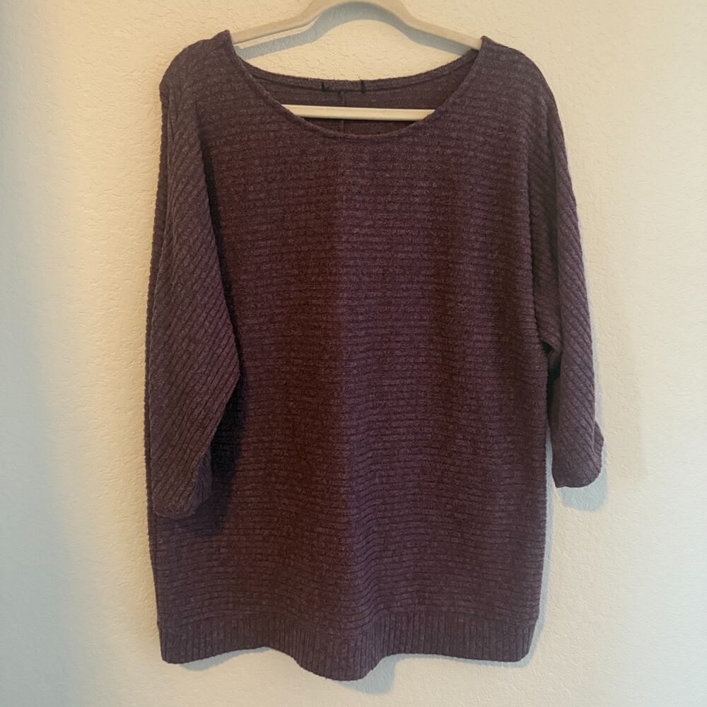 Plum Purple Ribbed Knit Sweater Women’s Size XL Soft Cozy Stretch Pullover Top